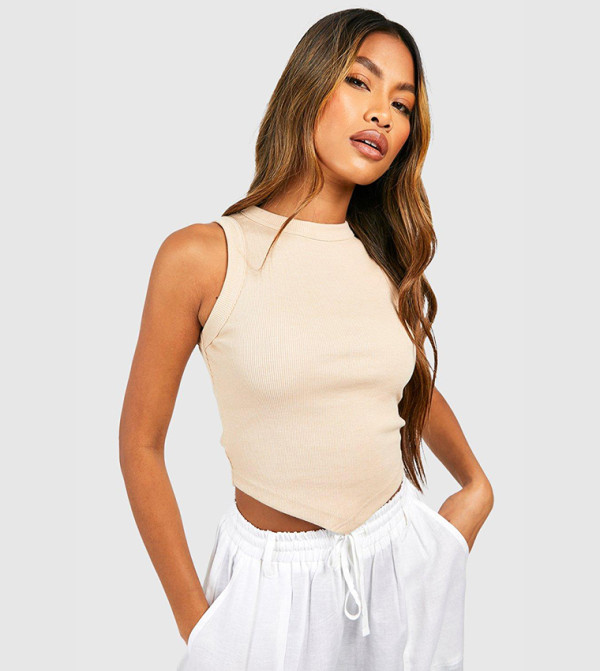 Thick Binding V Hem Ribbed Top