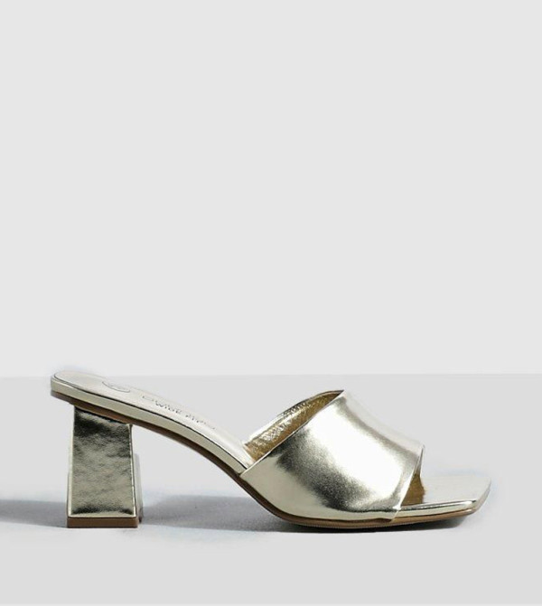 Metallic Block Heeled Sandals