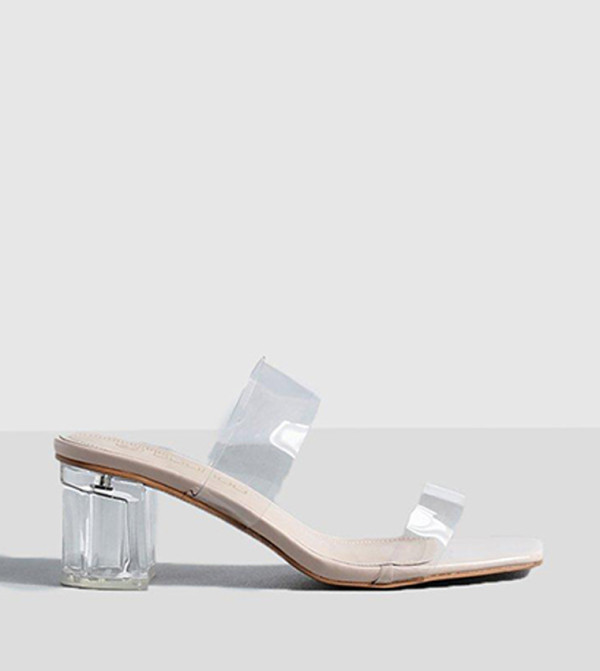 Clear Double Strap Block Heel Sandals