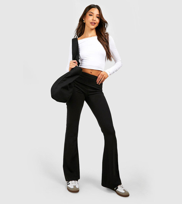 Cotton Jersey Folded Waistband Yoga Flare Pants