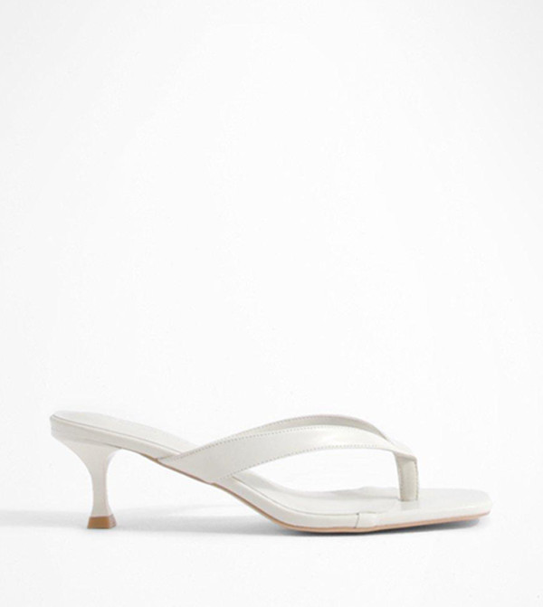 Low Heel Square Toe Post Heeled Mules