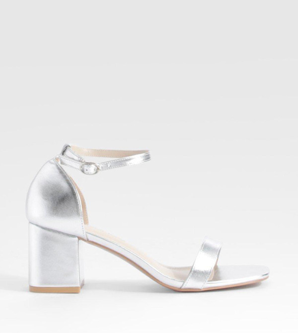 Metallic Barely There Block Heel Sandals