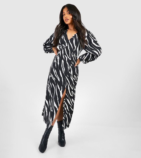 Petite Animal Print Blouson Sleeves Midaxi Dress