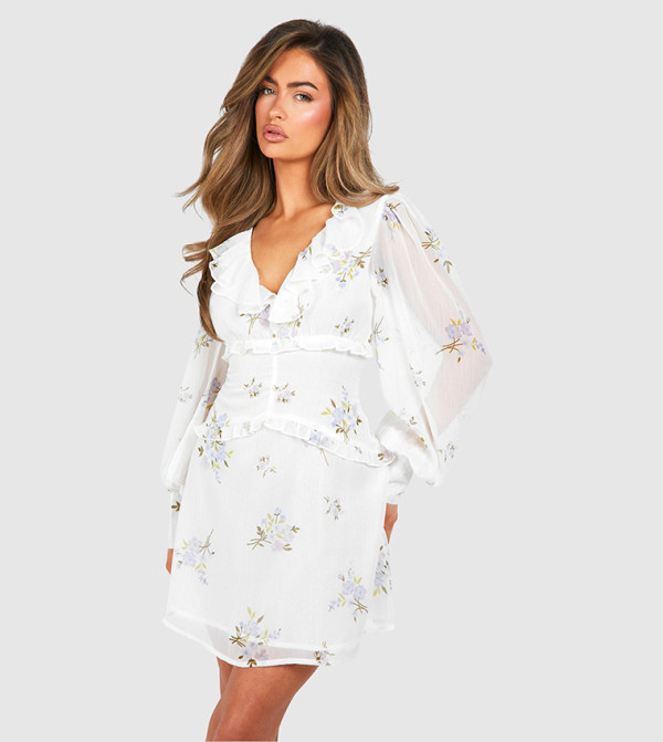 Floral Chiffon Ruffle Mini Dress
