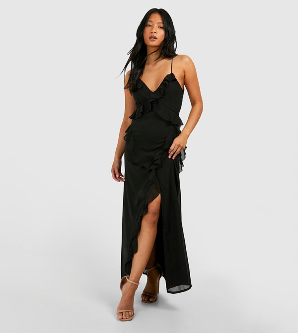 Petite Chiffon Ruffle Maxi Dress
