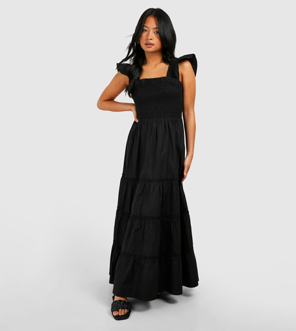 Petite Shirred Poplin Midaxi Dress