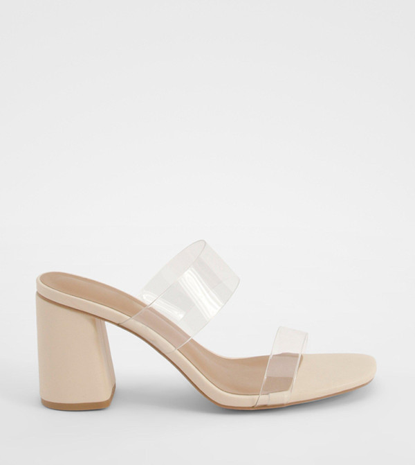 Wide Fit Clear Double Strap Block Heel Sandals