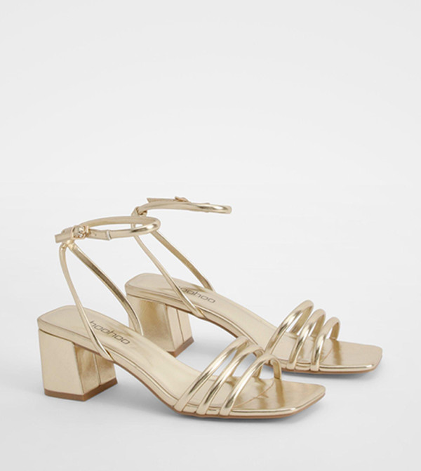 Square Toe Triple Strap Low Block Heel Sandals