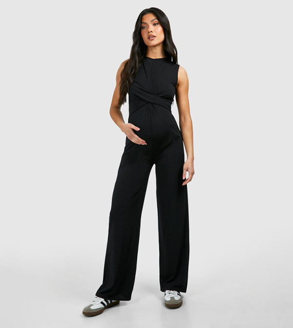 Ribbed Sleeveless Knot Detail Maternity Lounge Jumpsuit