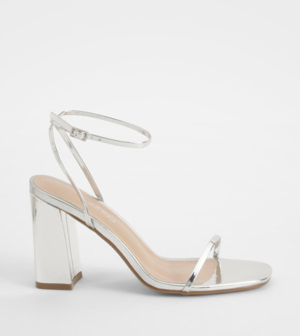 Metallic Patent Two Part Block Heel Sandals