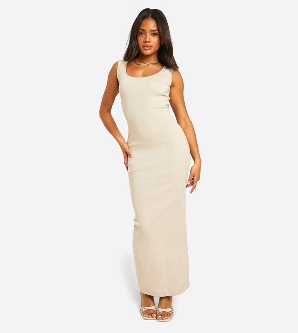 Basic Ribbed Scoop Maxi Dress