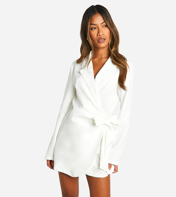 Wrap Drape Front Tailored Blazer Dress