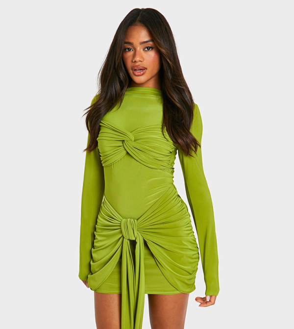 Long Sleeves Twist Detail Mini Dress