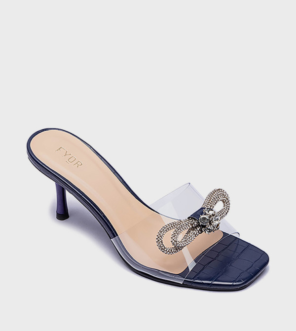 Appliqued Square Toe Heeled Sandals