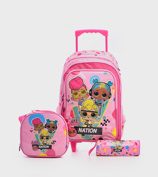 HOLLYWOOD MAGIC LOL Print Trolley Backpack with Lunch Bag & Pencil Case Set