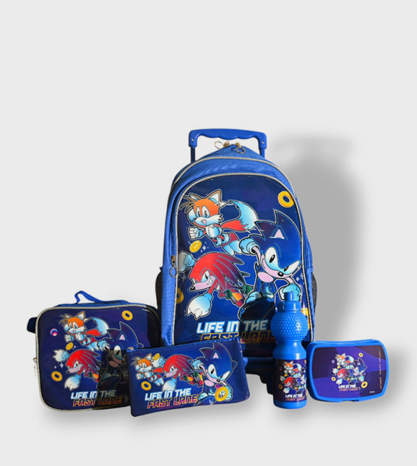 Sonic Themed 5-Piece 18" Trolley School Bag Set