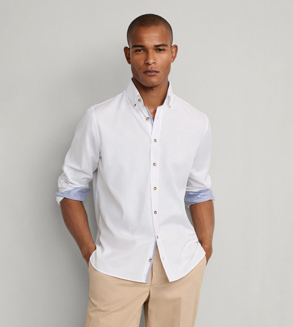 Solid Button-Down Collar Classic Fit Shirt