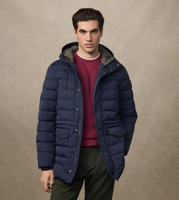 Label Detail Hooded Lightweight Puffer Jacket