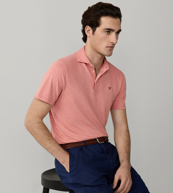 Logo Detail Short Sleeves Linen Polo T-Shirt