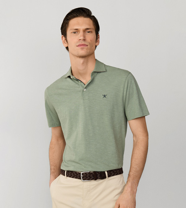 Logo Detail Short Sleeves Linen Polo T-Shirt