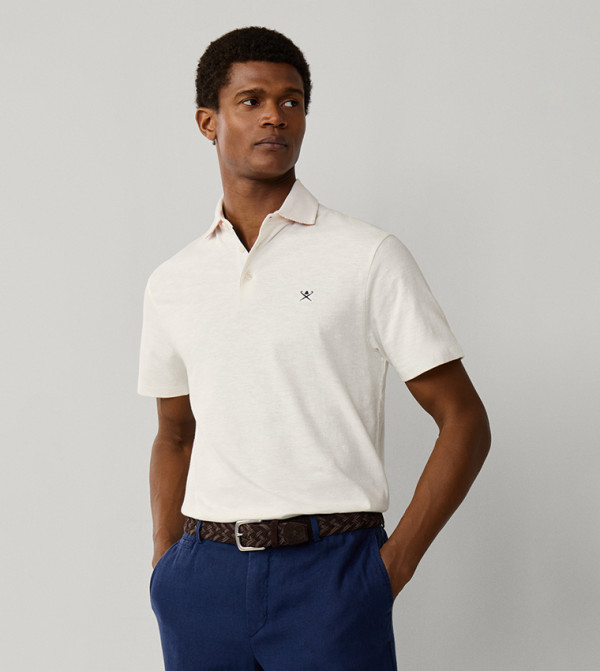 Logo Detail Short Sleeves Linen Polo T-Shirt