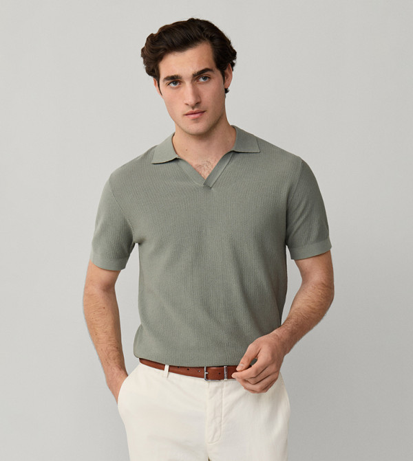 Textured Knitted Short Sleeves Polo T-Shirt