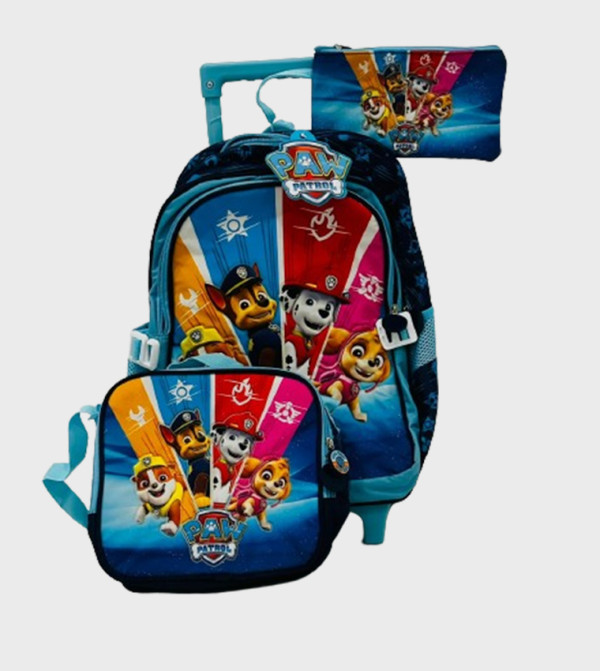 HOLLYWOOD MAGIC Paw Patrol Print Trolley Backpack with Lunch Bag & Pencil Case Set