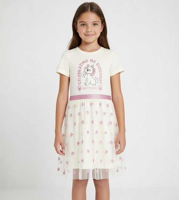 فستان تول كم قصير بطبعة ماري ذا  كات