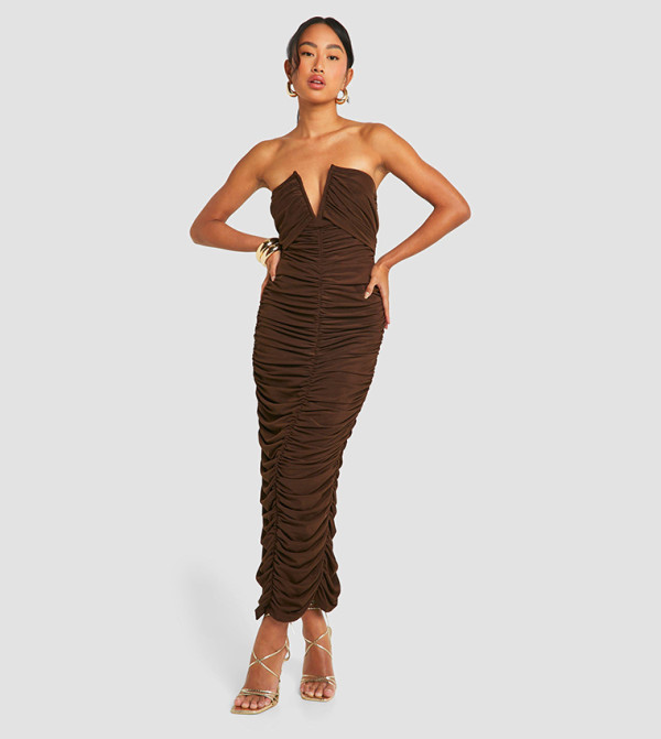Premium Power Mesh Ruched Maxi Dress