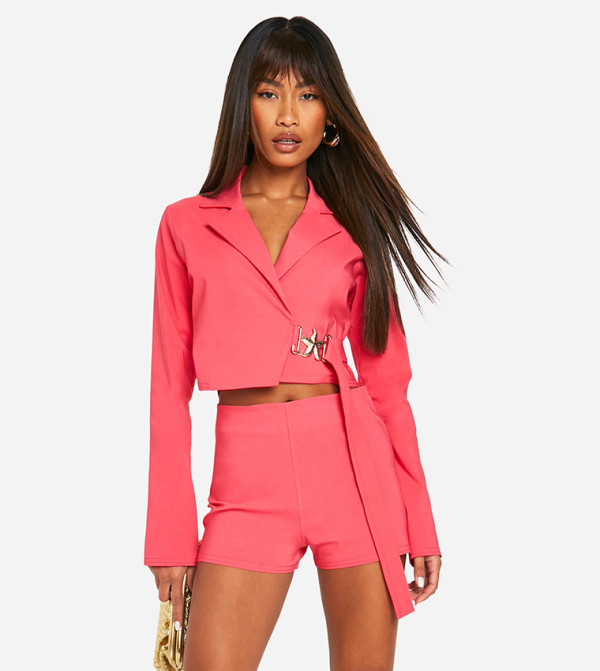 Super Stretch Trim Detail Tie Waist Cropped Blazer