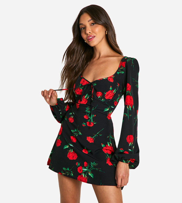 Floral Print Milkmaid Mini Dress
