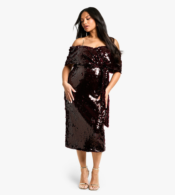 Curve Premium Sequin Off Shoulder Midi Dress