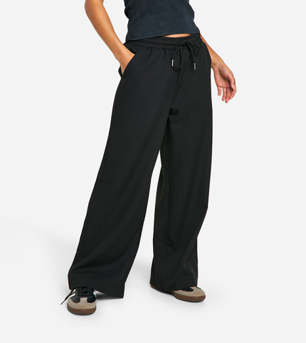 Petite Drawstring Waist Wide Leg Trousers