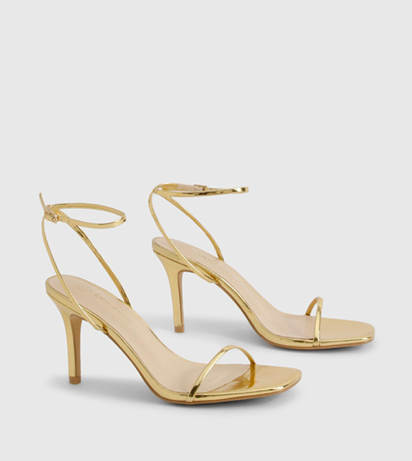 Metallic Ankle Strap Stiletto Heel Sandals