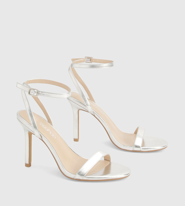 Metallic Ankle Strap Heeled Sandals