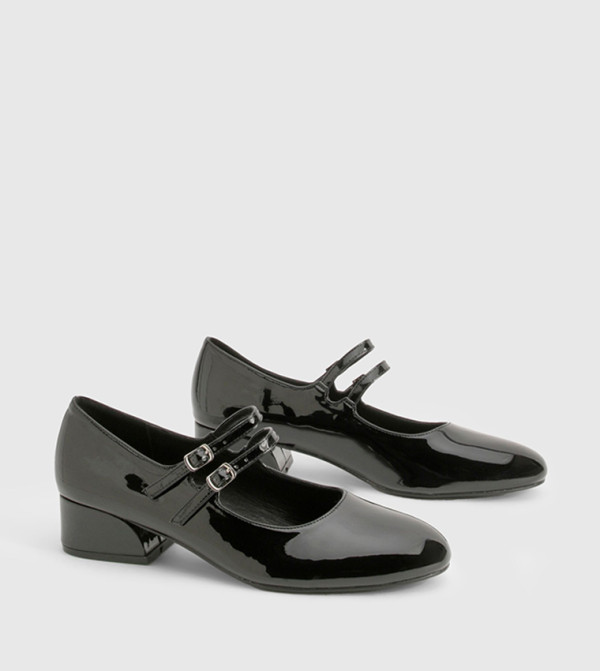 Patent Double Strap Mary Jane Pumps