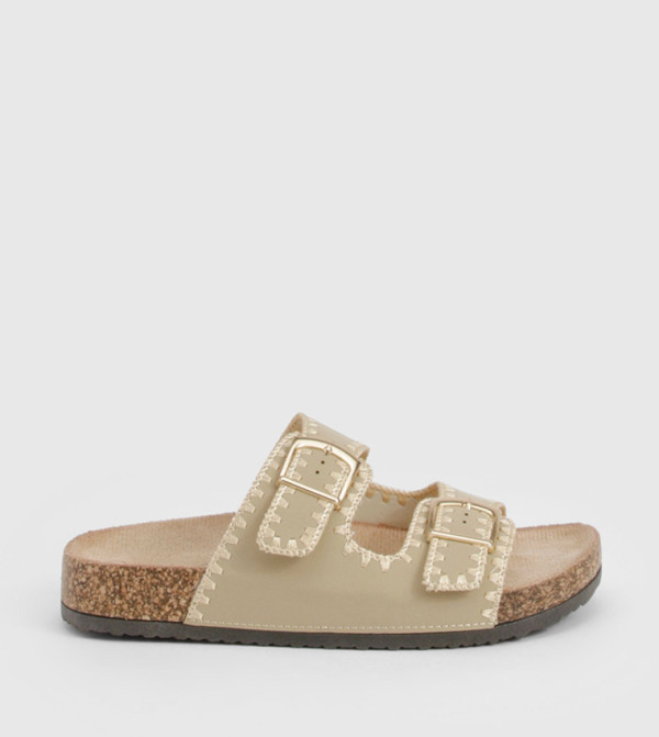 Contrast Stitch Detail Double Buckle Casual Sandals
