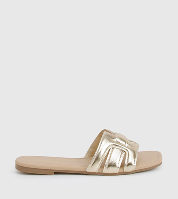 Metallic Open Toe Slide Sandals