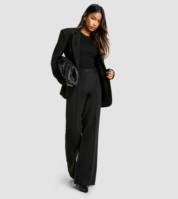 Woven Seam Detail Flared Trousers