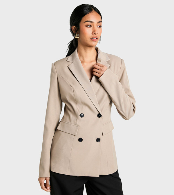 Woven Cinched Waist Blazer