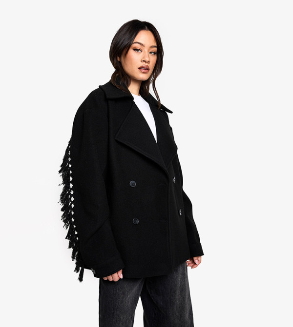 Tall Tassel Detail Wool Look Jacket