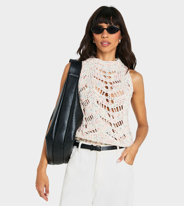 High Neck Sleeveless Knitted Top