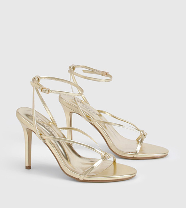 صندل بكعب رفيع بتفصيل عقدة معدني  