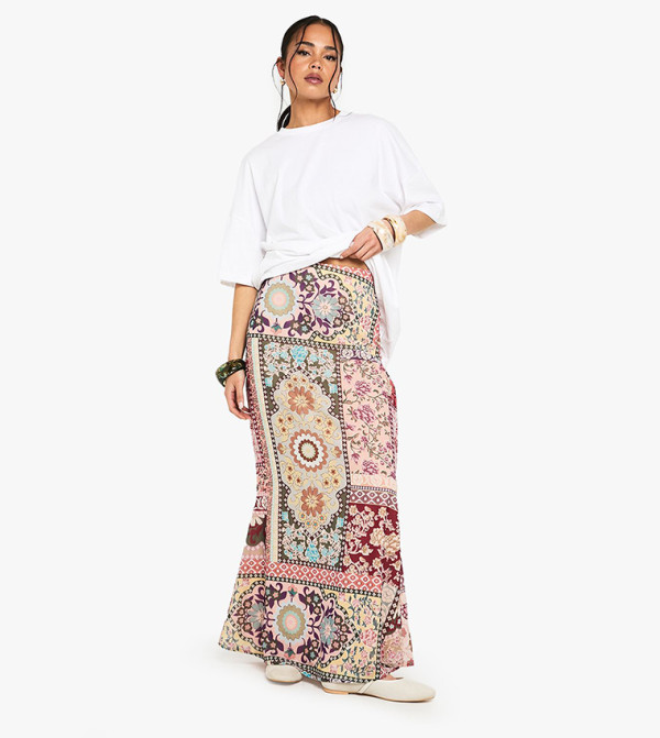 Patchwork Paisley Print Woven Maxi Skirt
