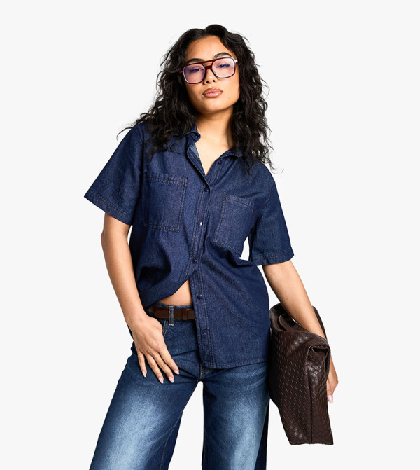 Pocket Detail Short Sleeves Denim Shirt