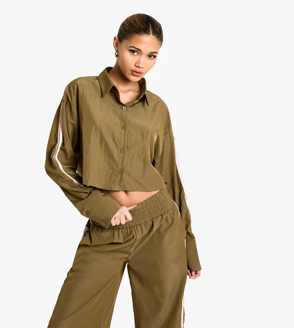 Side Stripe Woven Crop Shirt
