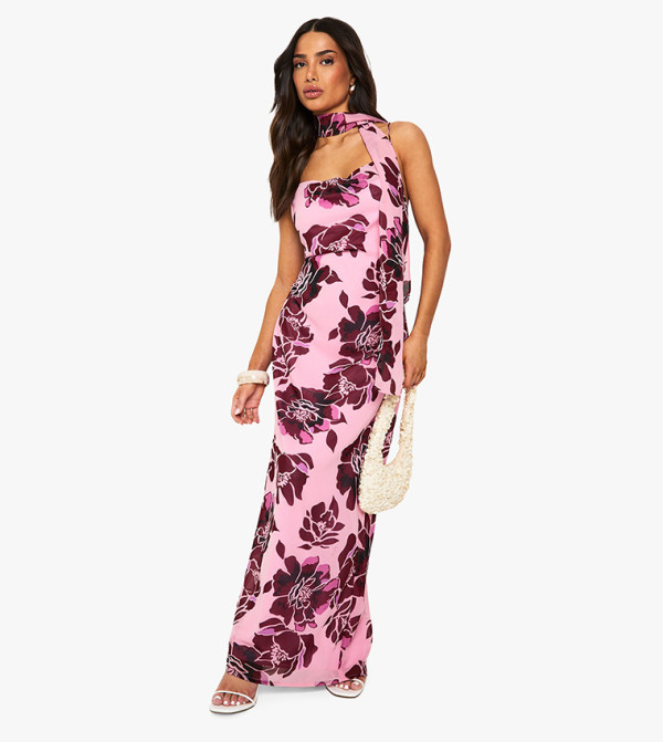 Petite Floral Printed Cowl Neck Maxi Slip Dress