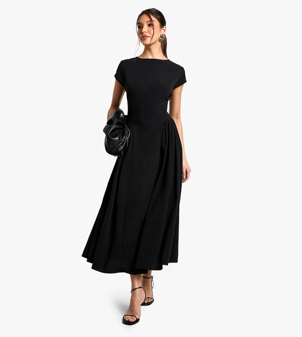 Textured Volume Skirt Midaxi Dress