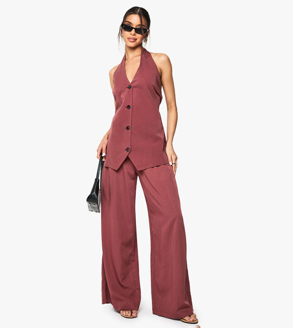 FLOATY Pleat Detail Wide Leg Tailored Trousers