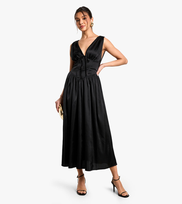 Satin Milkmaid Midaxi Dress